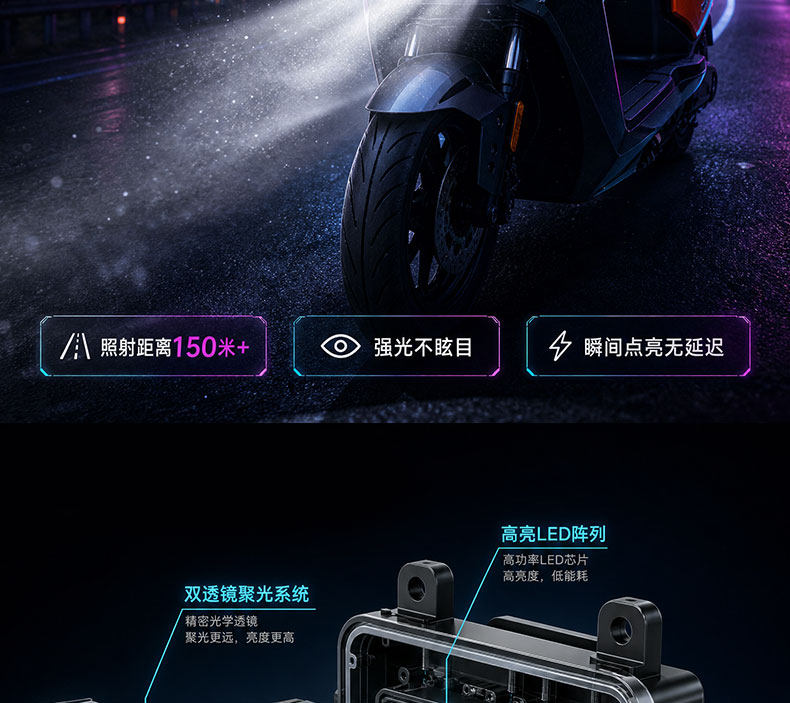 Nabo Fire Kirin is suitable for modification of headlights with lenses for the Niu FX series, featuring app-controlled LED strobe front headlights