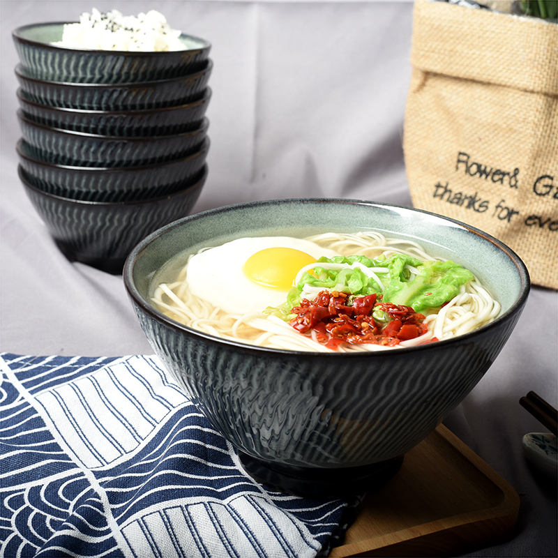 Japanese-style ceramic ramen bowl large soup noodle bowl household beef noodle bowl instant noodle bowl fruit salad bowl bamboo hat bowl flaws