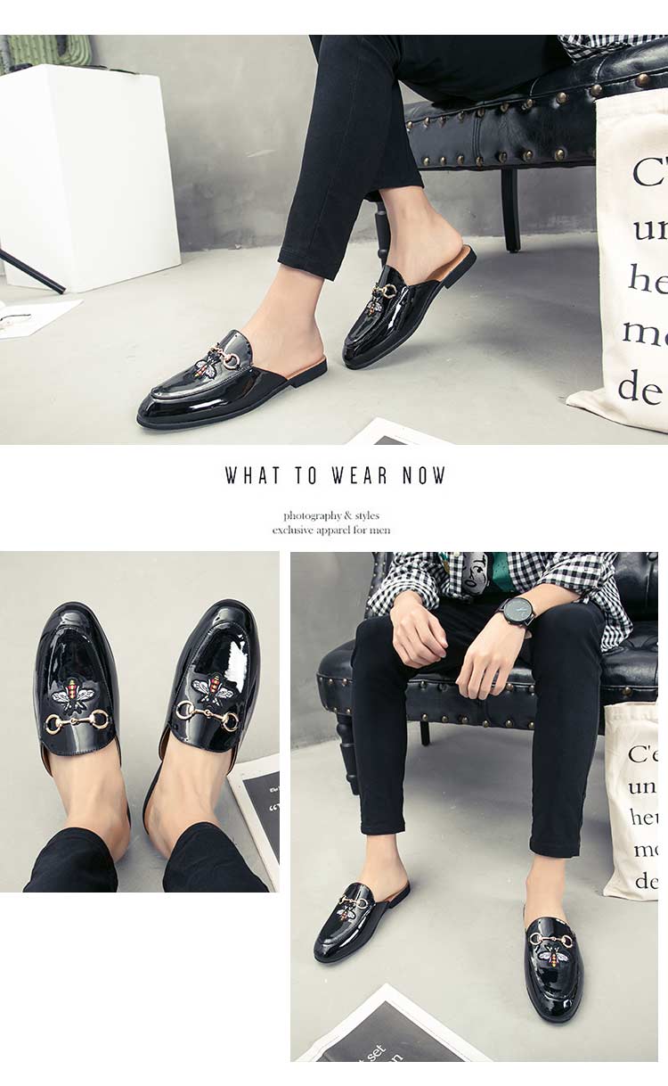 Một nửa dép nam mùa đông không có gót giày da bóng Giày da bóng nhọn Giày da Việt Nam làm mát bằng da dép hot trend năm 2021