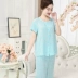 Mùa hè cotton lụa của phụ nữ đồ ngủ trung niên mẹ nhân tạo cotton phù hợp với cotton tay ngắn quần cổ tròn áo len nhà dịch vụ - Nam giới đồ ngủ nam mùa đông Nam giới