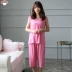 Mùa hè cotton lụa đồ ngủ phụ nữ cotton lụa cổ tròn không tay vest bảy điểm quần mỏng phần lỏng lẻo phù hợp với dịch vụ nhà bông nhân tạo - Bộ Pajama Bộ Pajama