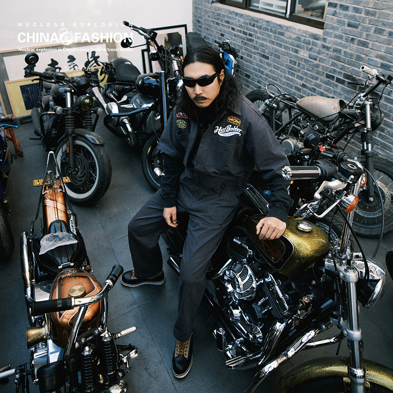 NE 核爆発 トレンディなフライトスーツ レトロ ルーズ プラスサイズ 機能的なワークウェアパンツ パイロットジャンプスーツセット