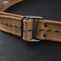 Square head bicycling buckle male and female universal cotton linen widening black card its military green leather strap working dress pants canvas belt