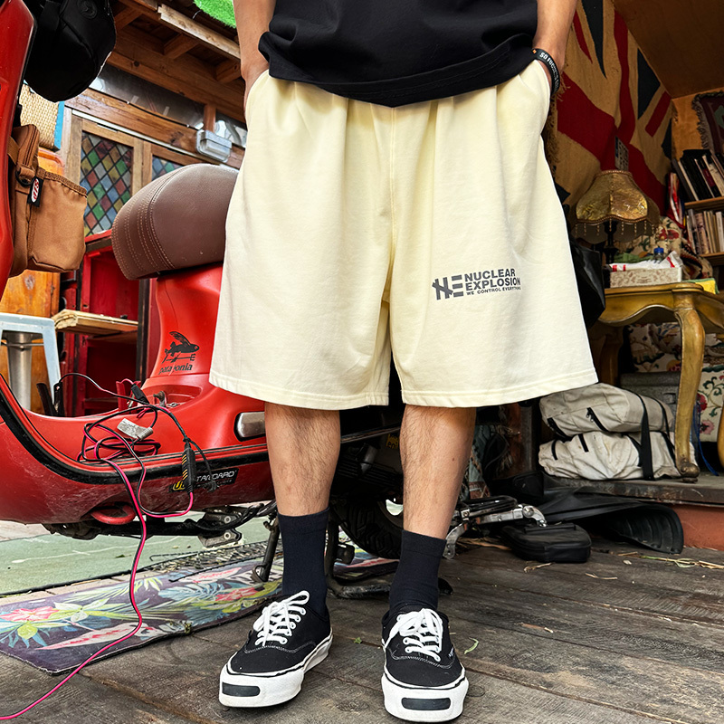 Nuclear Explosion Loose Wide-Leg Light Apricot Beige Chikano All-Cotton Plus-Size Elastic Waist Knitted Six-Point Casual Shorts Nuclear Explosion Loose Wide-Leg Light Apricot Beige Chikano All-Cotton Plus-Size Elastic Waist Knitted Six-Point Casual Shorts