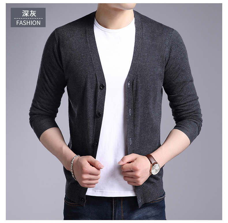 Mùa thu áo len mỏng nam áo len cỡ lớn rộng rãi kinh doanh áo sơ mi nam cổ chữ V áo len trung niên - Cardigan cardigan nam