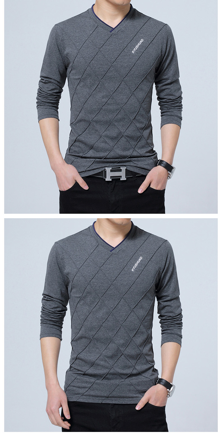 Áo thun nhung dài tay dày nhung cổ chữ V rộng cộng với phân bón XL chạm đáy áo cotton ấm áp mùa đông nam áo thun adidas