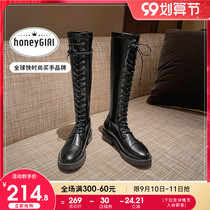 honeyGIRL English style Martin boots female autumn winter 2021 new boots lace-up high boots thick heel boots