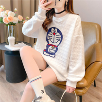 Maternity suit 2022 new long-sleeved large-yard top female cartoon loose medium long-duty sweater two-piece