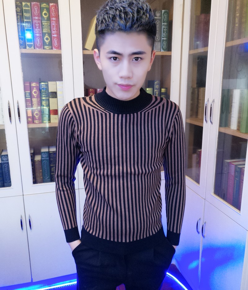 Áo len cao cổ nam mùa đông Áo len mỏng nam hàn quốc Xu hướng sọc cá tính Áo len nam xã hội áo hoodie nam form rộng