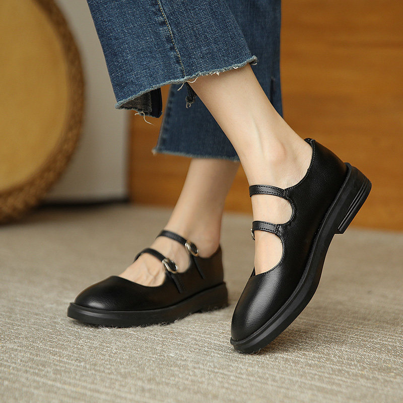 Inlen Wind Small Leather Shoes Women Summer Jk Thin 2021 new Lefoe shoes thick bottom lined with Mary Jane shoes women's single shoes