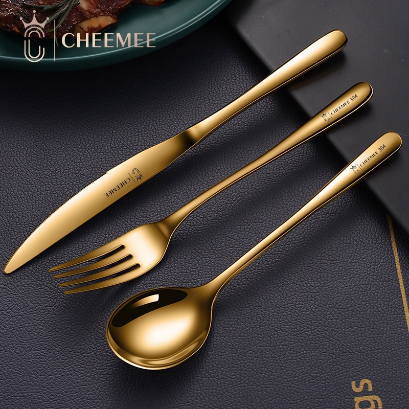 Cheemee304 Stainless Steel Steak Knife, Fork, and Spoon Western-Style Tableware Three-Piece Set European-Style Household Knife and Fork Two-Piece Set