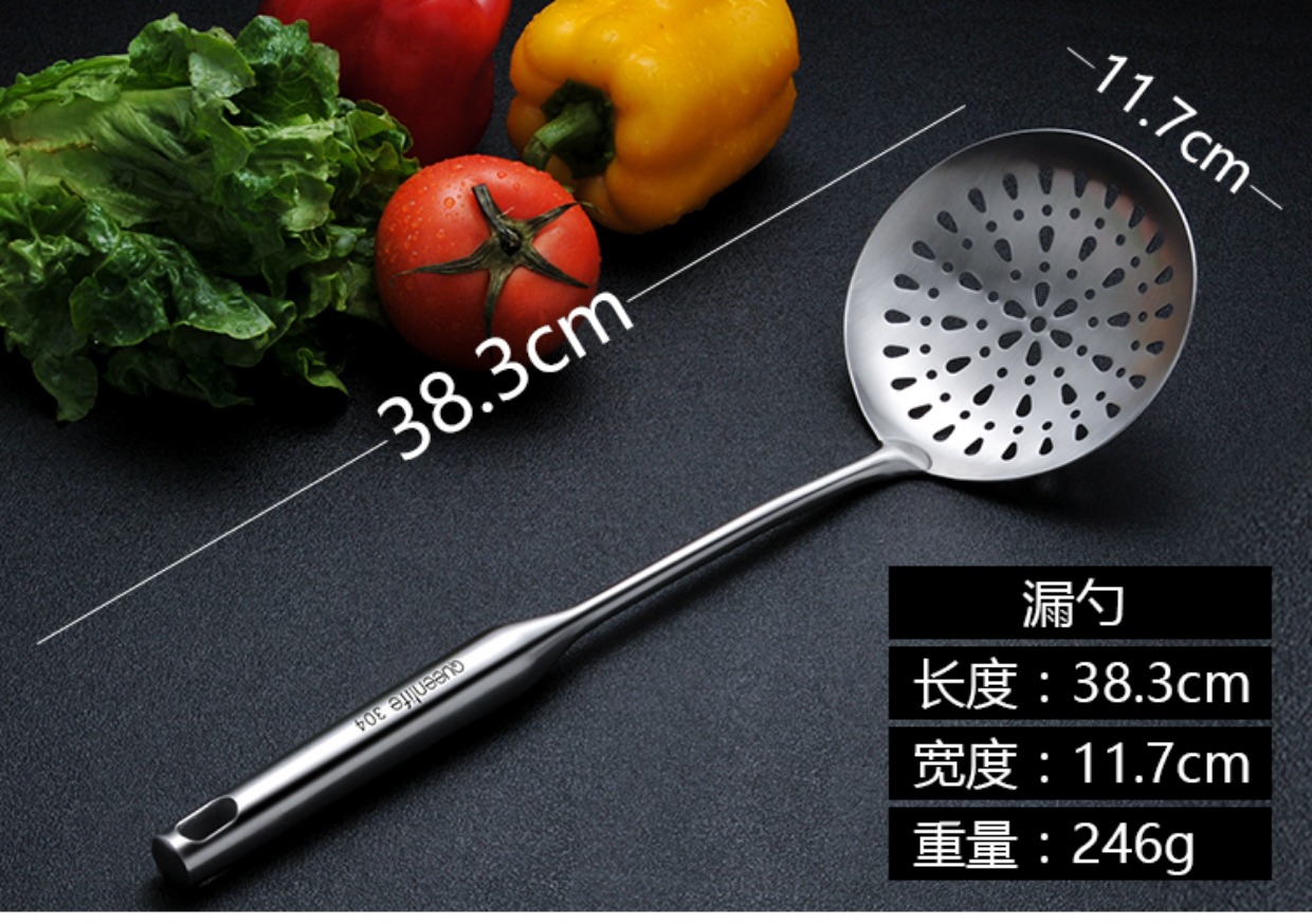 Đức 304 inox thìa dụng cụ nhà bếp dày tay cầm dài hộ gia đình một muỗng sắt chiên xẻng nấu ăn vật dụng nhà bếp