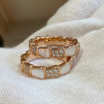 VCA DIY snakebone ring womens 18K rose gold white shellfish set with diamonds wide version of the snake ring fashion personality