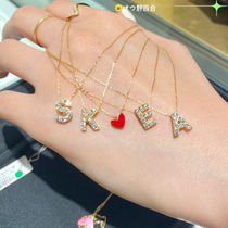 VCA DIY18k gold letter necklace Womens gold little red heart diamond stacked collarbone chain temperament constellation light luxury