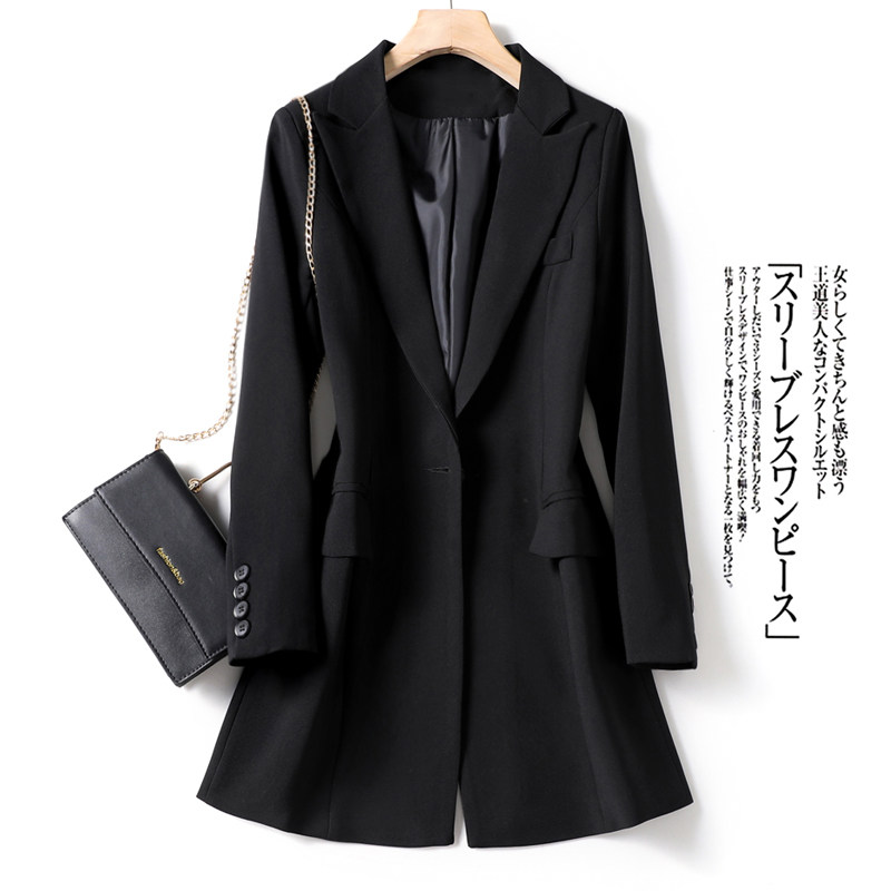 Medium long version black suit jacket woman long sleeve single row button 2022 new fall exploits Western suit 100 lap blouses woman