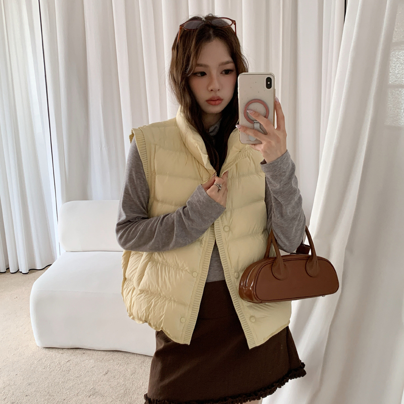 Super Stylish Knitted Patchwork down Vest for Women, 2026 Winter New Model, 95% White Duck down Sleeveless Jacket, Korean Style Outerwear