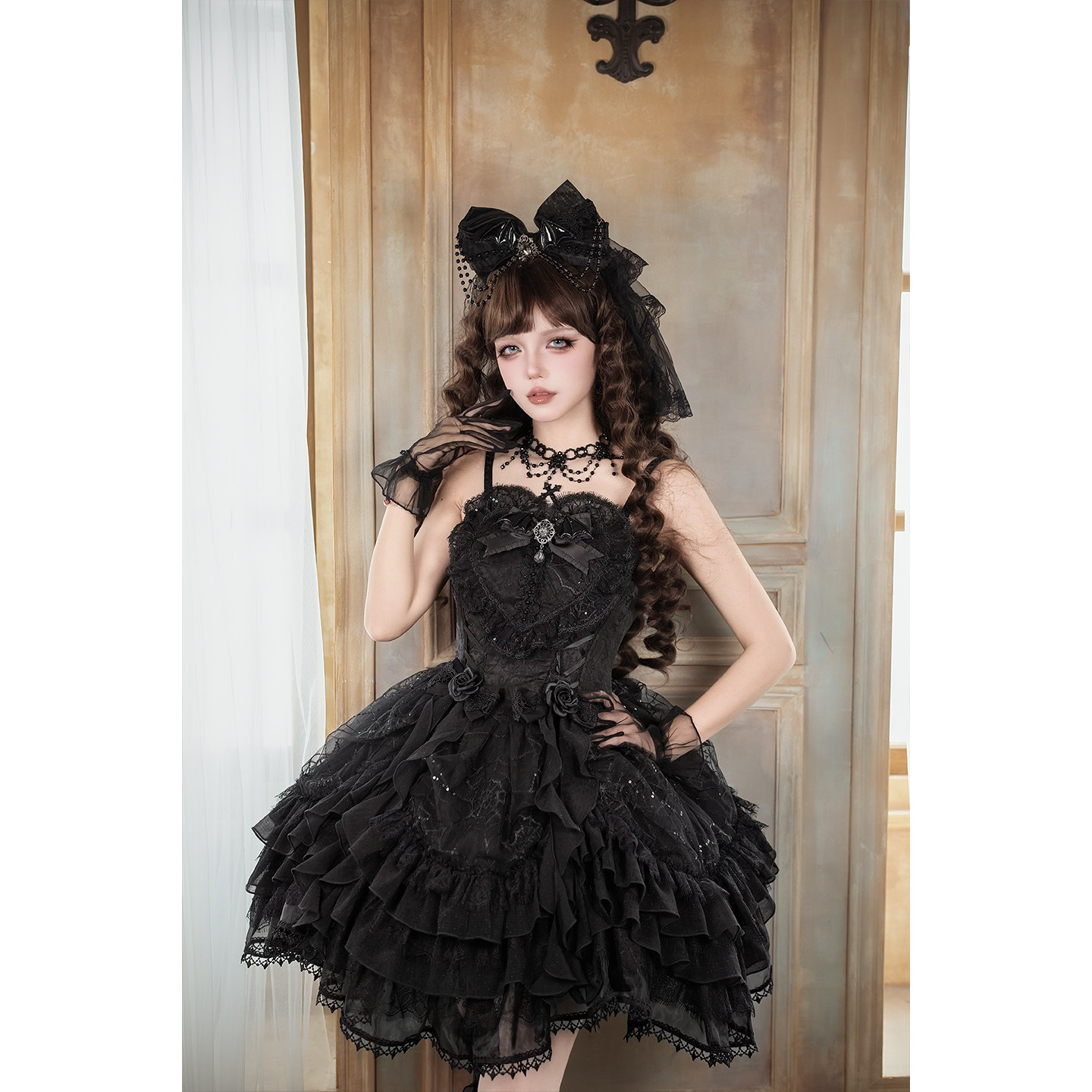BlackShamrock黑曜之心JSK｜暗黑复古蕾丝吊带裙+坎肩套装🖤哥特穿搭天花板-lolita洛丽塔连衣裙-淘宝好物网