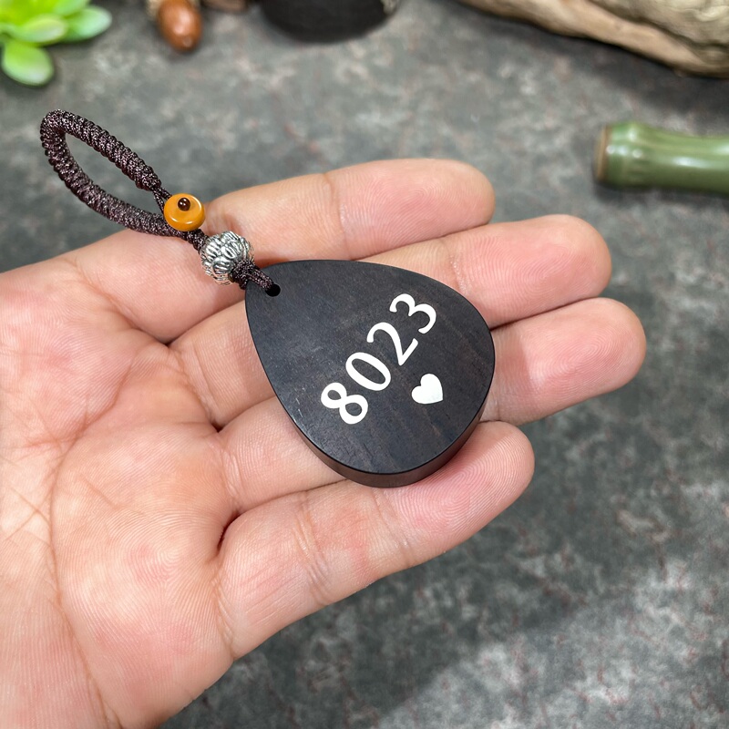 Water Drop Style 8023(Love) Silver-Encrusted Ebony Keychain Pendant