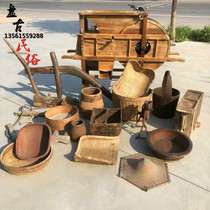 Nostalgic old hand-cranked windmill dustpan Reed old cow pull wooden plough keel water wheel trolley folk custom old objects