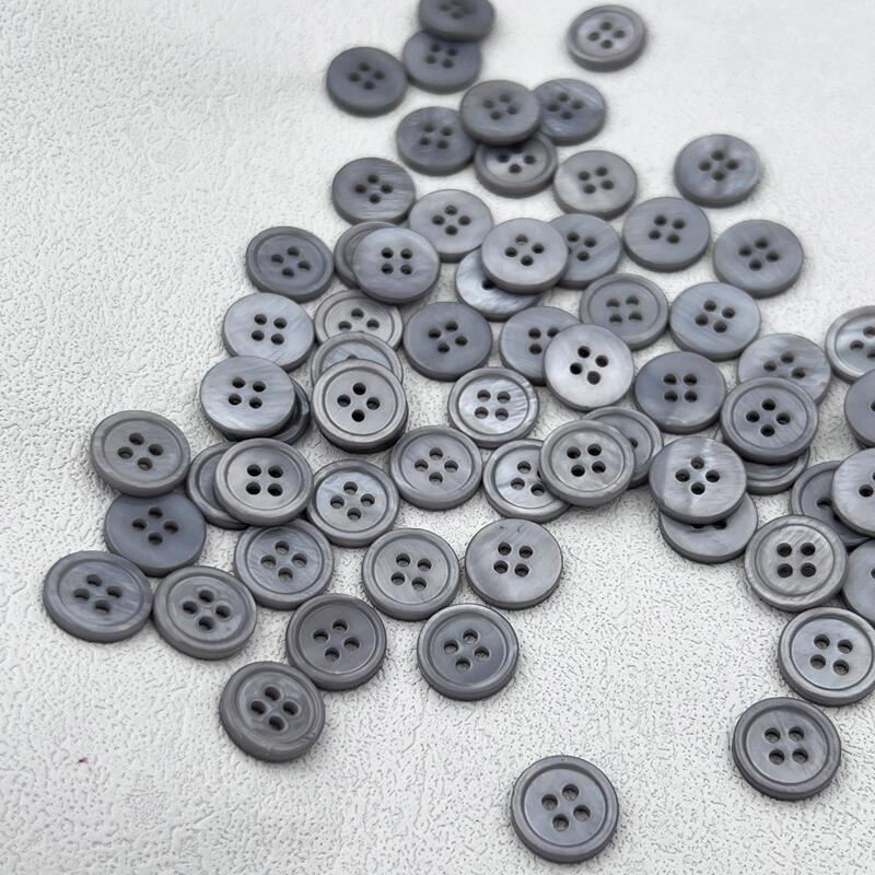 Gray Light-Colored Shell Chiffon Knit Cardigan with Colorful Buttons, High-End DIY Handmade Children's Mother-Of-Pearl Buttons