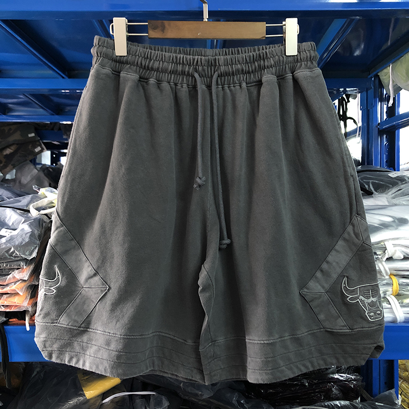 European and American Trendy Brand Retro Washed Vintage Pure Cotton Embroidered Bull Shorts Loose Hip-Hop High Street Basketball Sports Pants