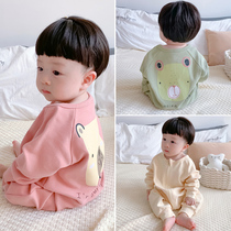 Children conjoined pyjamas spring autumn season pure cotton boy girls anti-kick climbing clothes baby baby anti-cool family clothes