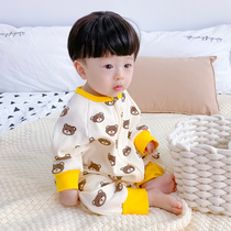 Children conjoined pyjamas spring autumn winter pure cotton cute baby one-year-old baby anti-kick sleeping bag boy girls home clothes