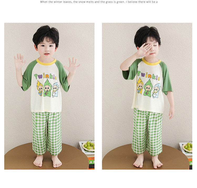 男童睡衣莫代尔夏季薄款七分袖2026新款宝宝空调服儿童家居服男孩 — 18