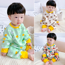 Children conjoined pyjamas spring autumn season pure cotton long sleeve baby climbing clothes boy boy anti-kick sleeping bag girls home clothes