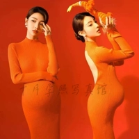 Оранжевый, трикотажный, с открытой спиной