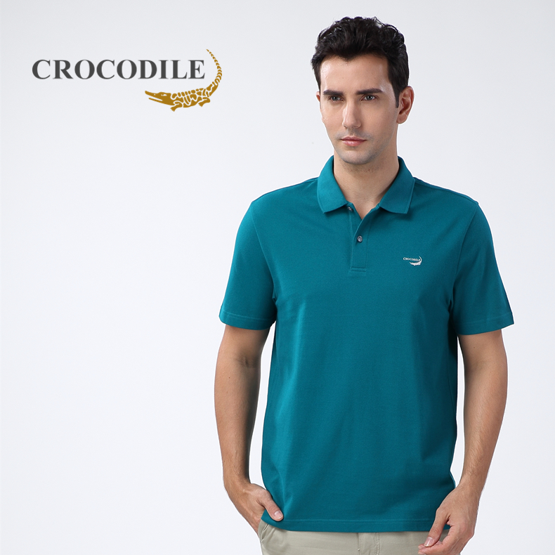 Hồng Kông Cá sấu nam Màu rắn POLO Áo sơ mi ngắn tay Áo thun cotton Ngọc trai Màu xanh đậm Màu xanh đậm Ve áo chính hãng áo phông polo nam