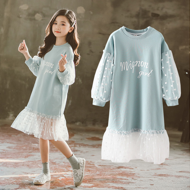 Girl Foreign Dress Grand Child Spring Dress Fat Girl Princess Necropolis Dress 10 To 15 Year Old Spring Autumn Clothes Foreign Trendy