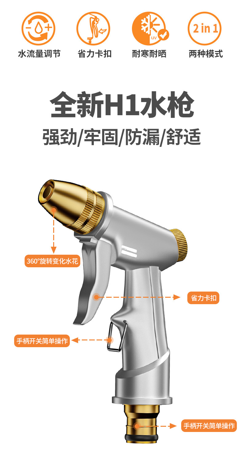 German high-pressure car wash water gun for home use, connects to tap water, car wash water gun, hose, pressure-boosting powerful floor cleaning nozzle