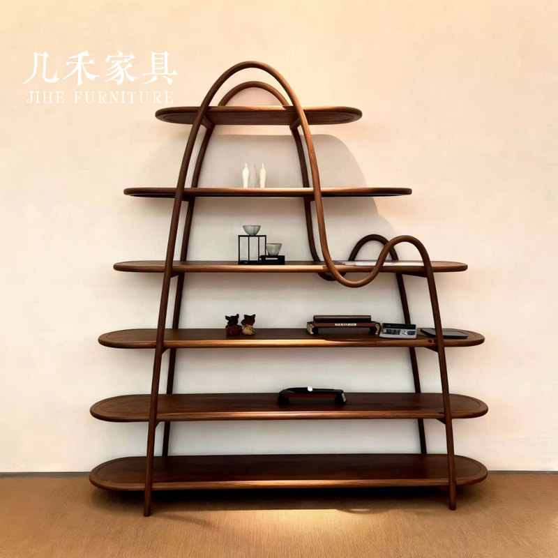 Song-Style Aesthetics, Zen Simplicity, North American Black Walnut Solid Wood Display Shelf, Wall-Mounted Display Cabinet, Storage Rack