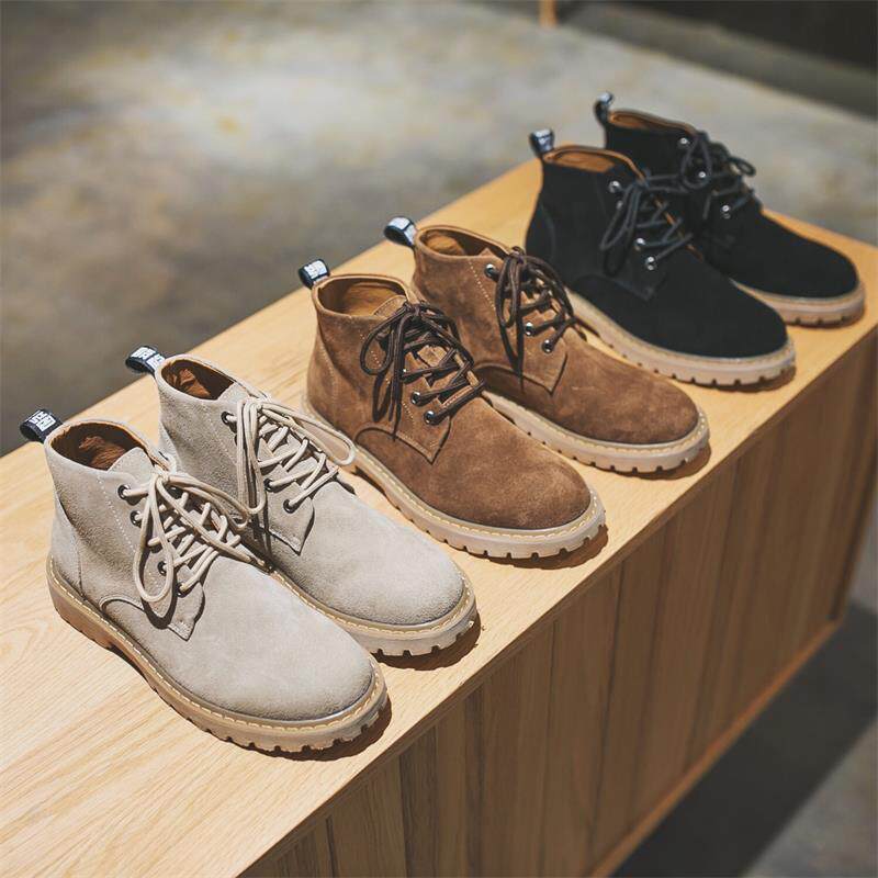 Winter Martin boots men's leather British style high boots retro wild leather shoes thick bottom mid-tube tooling boots