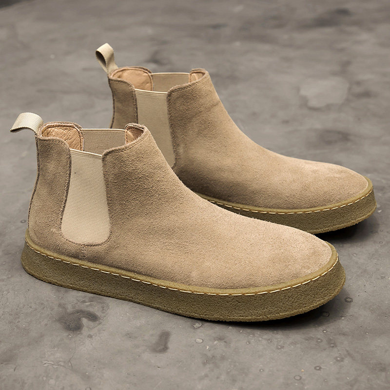 Martin boots men's tall leather British casual short boots trend Chelsea men's boots mid-tube retro suede shoes