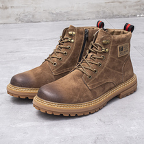 Winter new Martin boots mens high-top leather British tooling boots trendy retro all-match casual mid-top short boots
