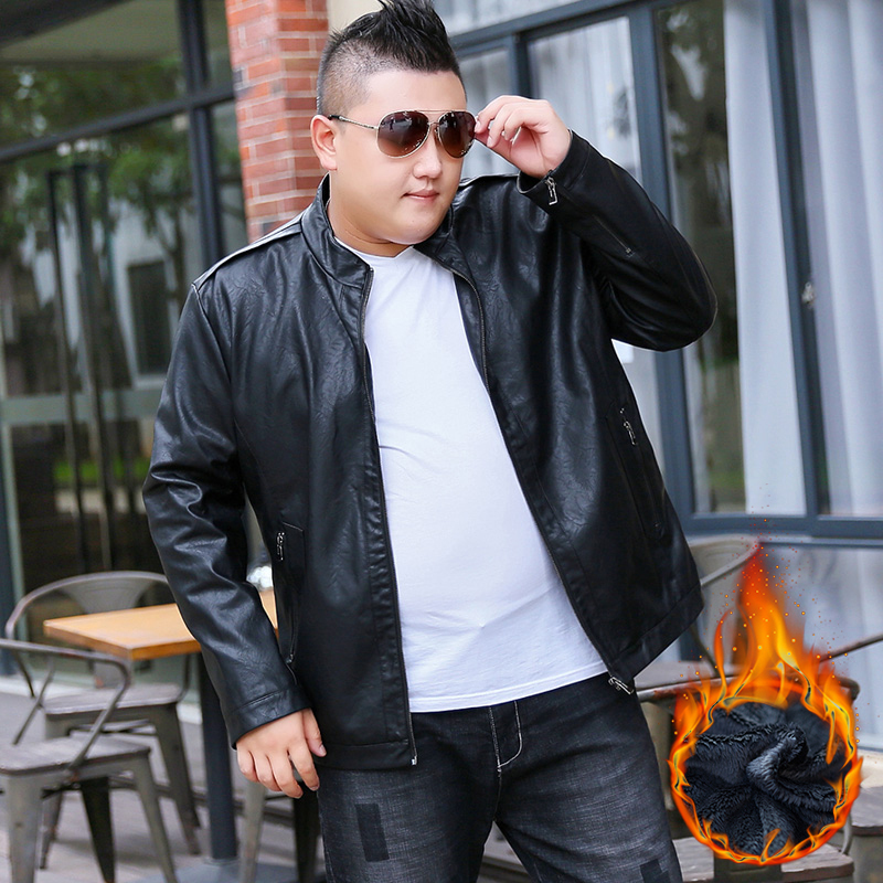 Plus-Size Men's Leather Jacket, Loose Casual Stand-Collar Biker Style, Large Size Men's Leather Coat, Autumn and Winter, with Added Fleece Plus-Size Men's Leather Jacket, Loose Casual Stand-Collar Biker Style, Large Size Men's Leather Coat, Autumn and Winter, with Added Fleece