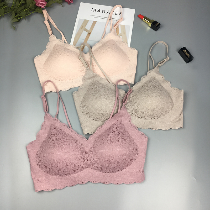 Japan peace of mind no trace full lace collection breast hollow sexy bra 518 gather without steel ring side female