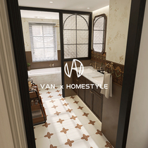 Vannet French retro bathroom tiles medieval style caramel color bathroom toilet waistline wall tiles and floor tiles