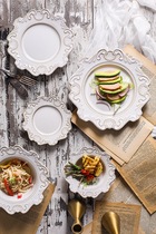  Creative Baroque retro made old relief ceramic tableware French Western food plate Dinner plate Salad bowl Soup bowl