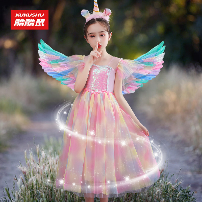 Girl Princess Dress New Dress Rainbow Dress Wings Toddler Children Dress Little Girl Foreign Children Summer Dress Dresses
