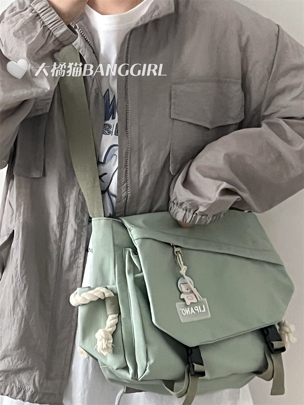 Trendy Backpack ins Japanese Harajuku Retro Workwear Crossbody Bag for Women and Men Korean Student Large Capacity Shoulder Messenger Bag