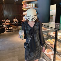 2021 autumn winter clothes New Fat mm big size goddess fan French long sleeve V collar temperament black chiffon dress women