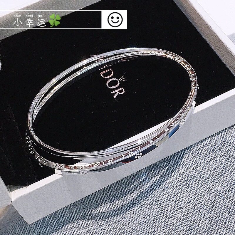 Four-Leaf Clover Double-Ring Silver Bracelet for Women, 9999 Pure Silver, Solid Design, Young Style, Gift for Girlfriend's Birthday
