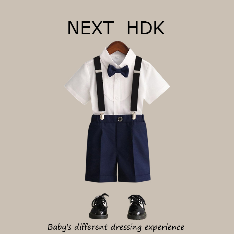 British Next Hdk Summer Boys' Suspender Suit Set for Young Children, Performance Outfit, Children's Day Wedding Attire, Flower Boy Suit