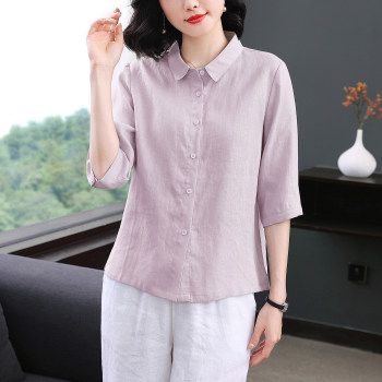 2026 ພາກຮຽນ spring ແລະ summer ຮູບແບບໃຫມ່ 100% linen ວັນນະຄະດີງ່າຍດາຍ mid-sleeve shirt fashion slim shirt ການເດີນທາງປະຈໍາວັນ