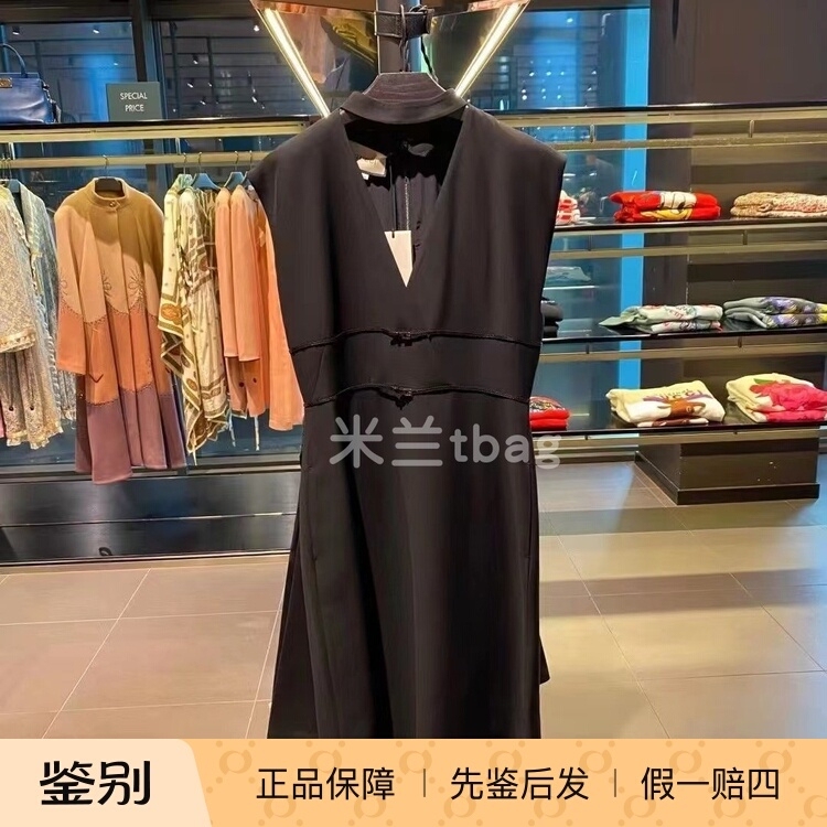 10290640 Size Gucci Women's V-Neck Black Sleeveless Dress Pullover Commuting Solid Color
