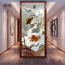 Modern art glass partition Carved entrance Living room decorative screen double-sided matte translucent process tempered lotus