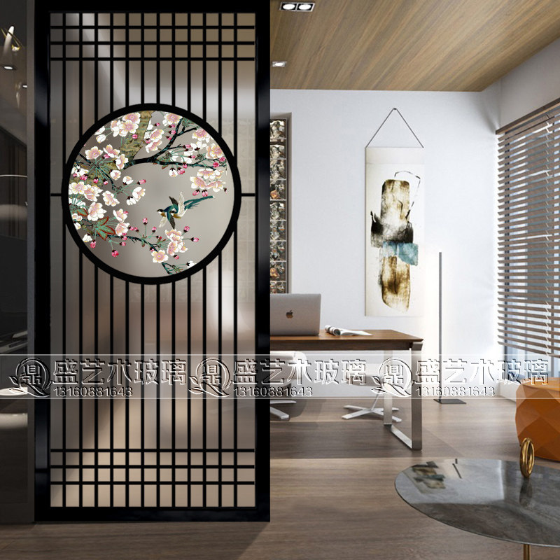 Brief Chinese Art Glass Creative Introductory Genguan Bifacial Frosted Fashion Screen Living-room Dining Room Dining Room Partition Flower